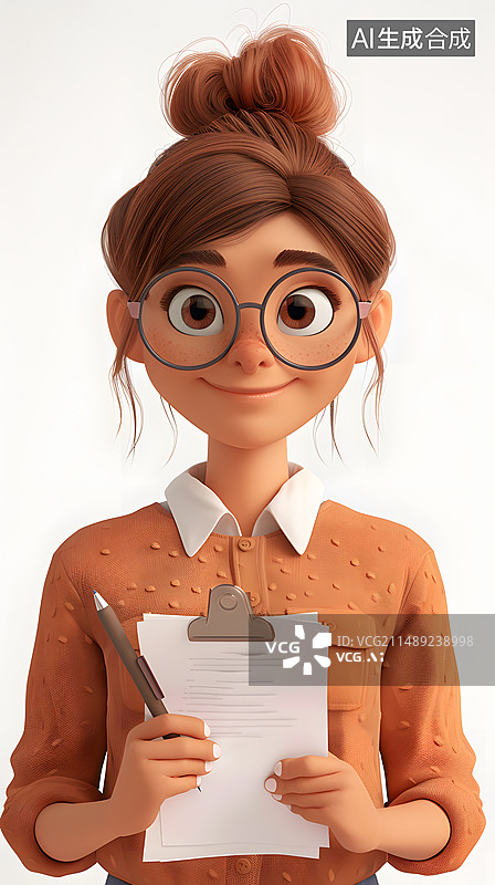 【AI数字艺术】教师女性科研人员3D人物形象图片素材