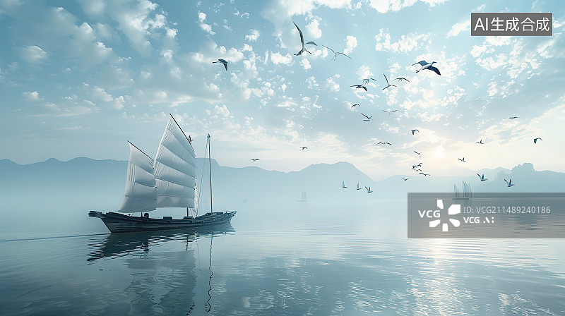 【AI数字艺术】湖面上的海鸥图片素材