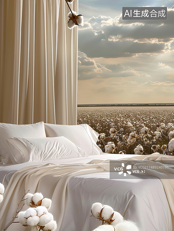 【AI数字艺术】酒店房间里的床上图片素材