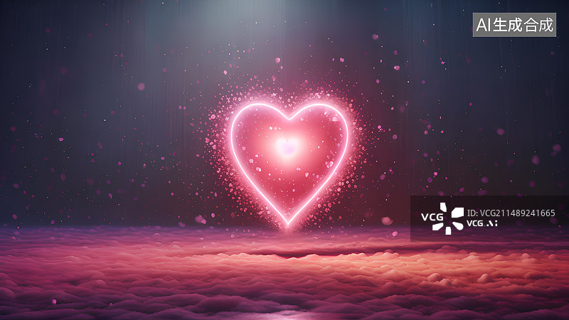 【AI数字艺术】天空云朵之上一个发光的爱心，背景图图片素材