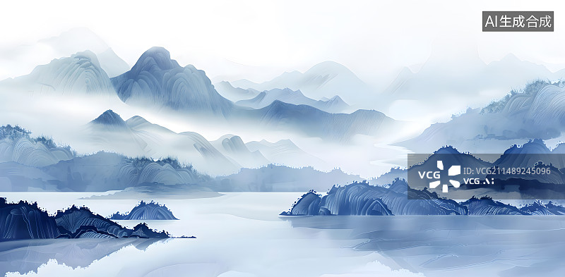 【AI数字艺术】国风山水画水墨背景图片素材