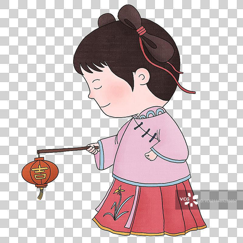 中国风提着灯笼的汉服小女孩图片素材