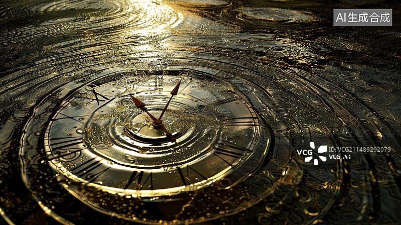 【AI数字艺术】3d水中的时间钟表图片素材