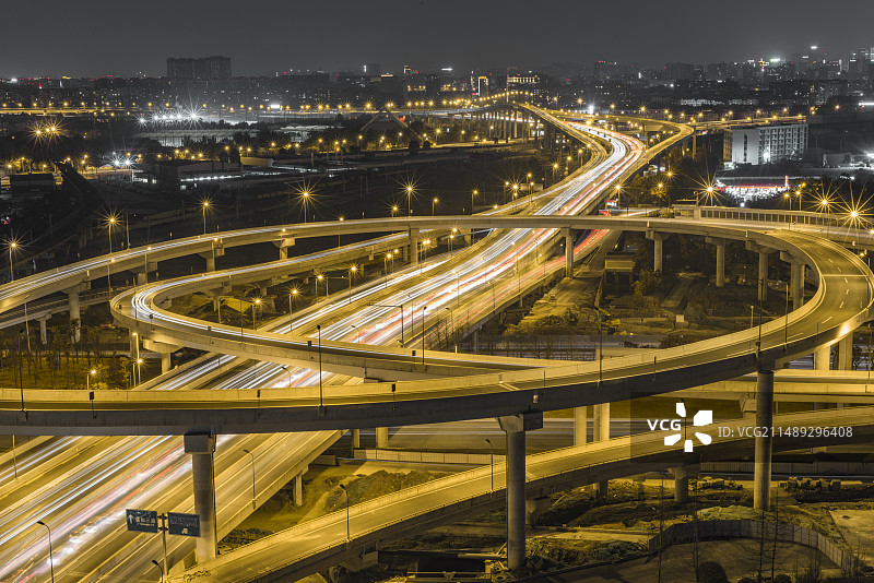 成都立交桥高视角交通夜景图片素材