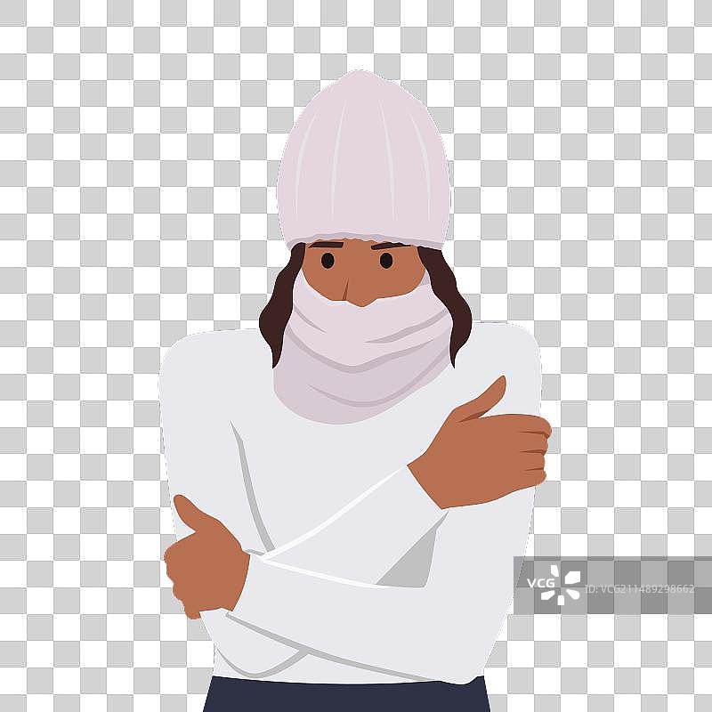 寒冷的冬季，女人在瑟瑟发抖图片素材