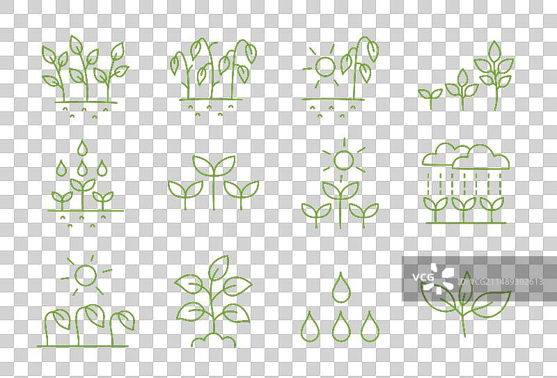 植物生长与浇水图标集图片素材