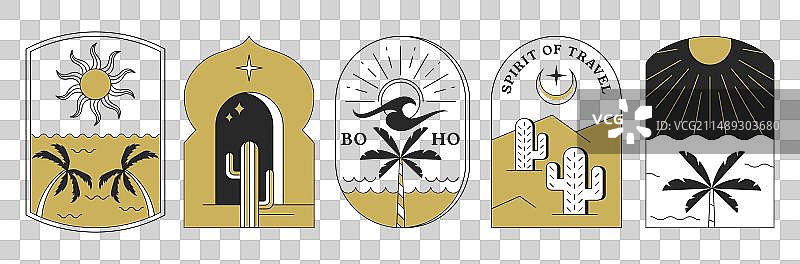 仙人掌棕榈树波西米亚风logo或标志图片素材