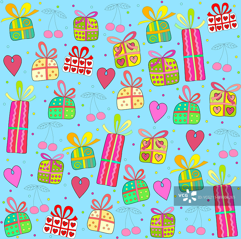 蓝色无缝背景上的礼品图片素材