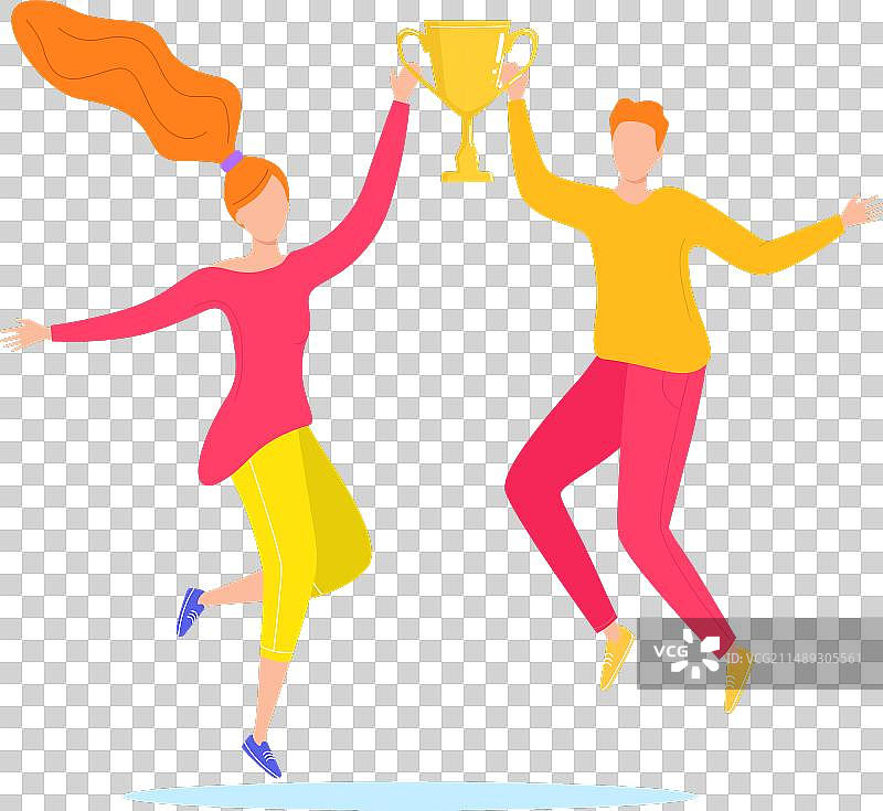 男女跳跃庆祝奖杯图片素材