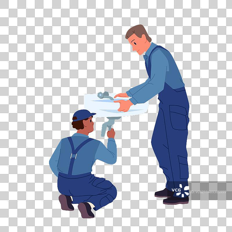 水管工和维修工修理破损管道图片素材