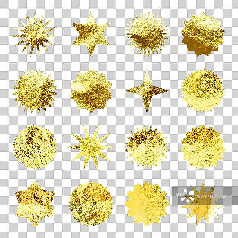金色星星放射状符号，闪亮金箔图片素材