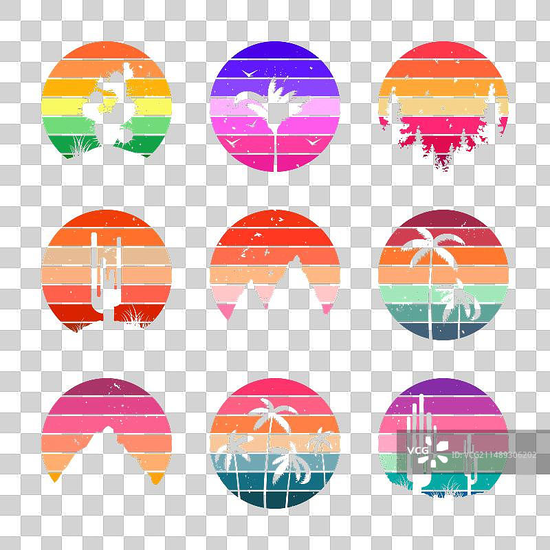 做旧复古风日落彩色条纹合集图片素材