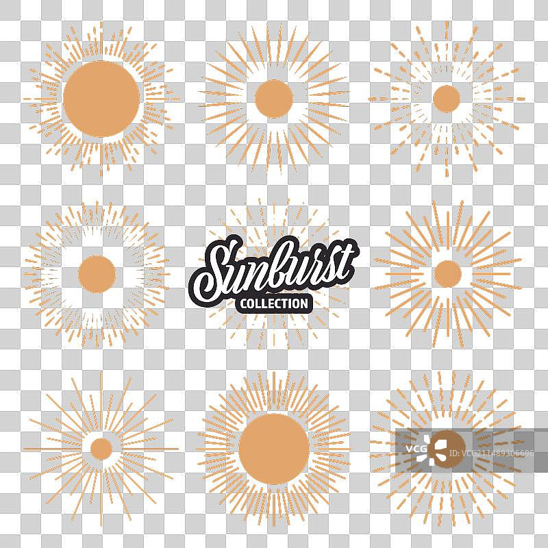 复古旭日日落光束手绘素材图片素材