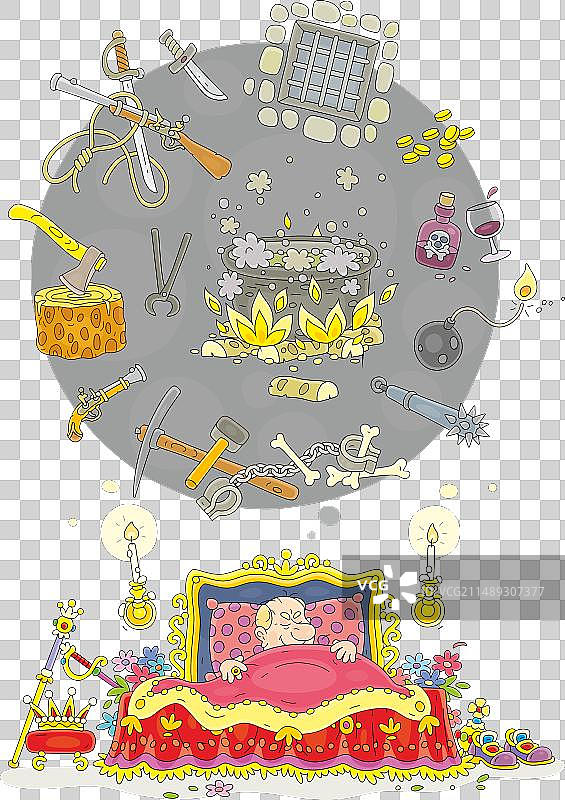 在床上做梦的愤怒国王图片素材