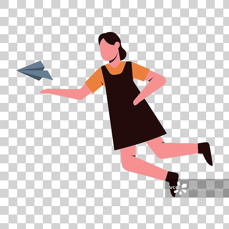 漂浮的女孩与纸飞机图片素材