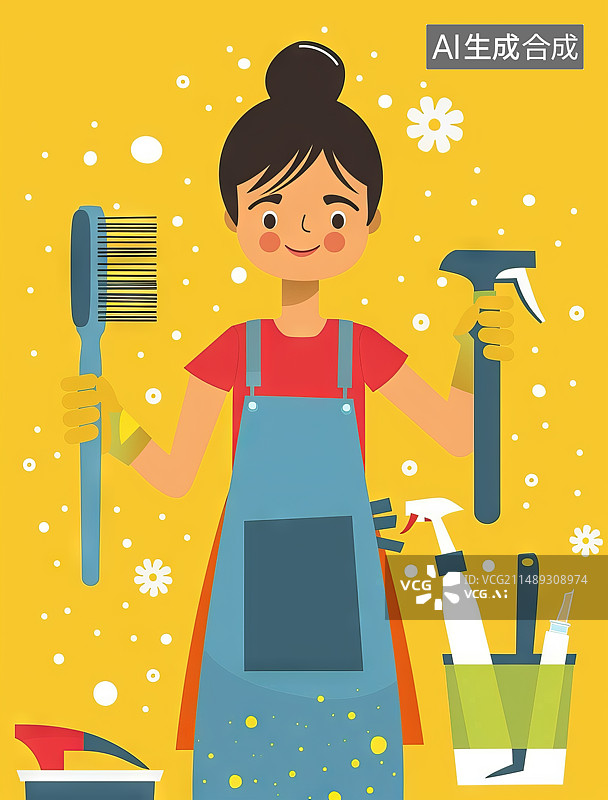 【AI数字艺术】一个女清洁工插画图片素材