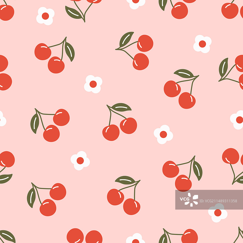带有花朵的樱桃无缝图案儿童素材图片素材