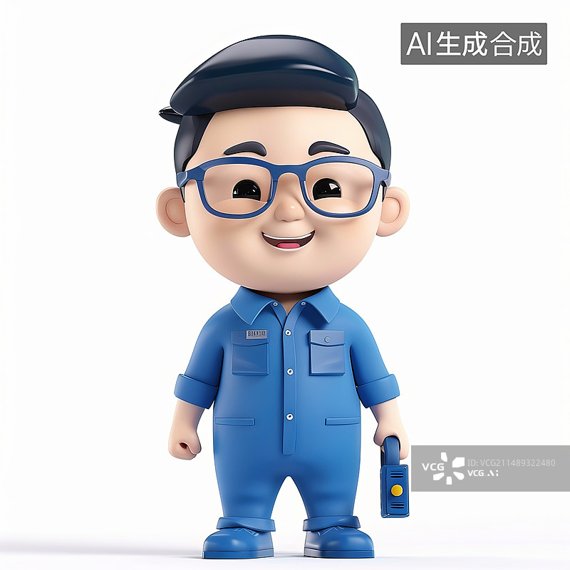 【AI数字艺术】白色背景，一个身着蓝色制服的电信移动联通网络工程师维护人员，测量网络速度图片素材