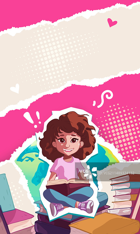 世界读书日庆祝活动的竖版拼贴风格插图图片素材