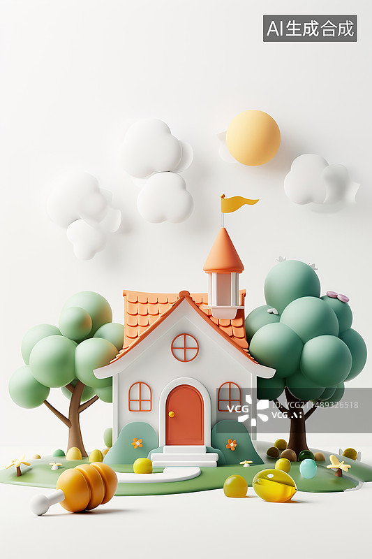 【AI数字艺术】可爱的学校建筑3D图片素材