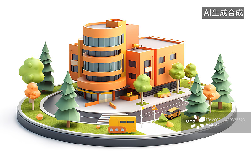 【AI数字艺术】可爱的学校建筑3D图片素材