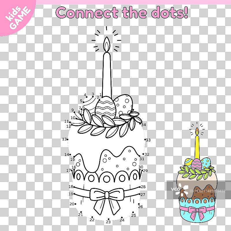 儿童游戏：连接点，画复活节蛋糕图片素材