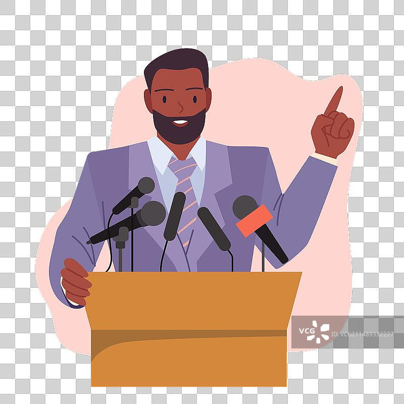 男子在讲台上用麦克风演讲图片素材