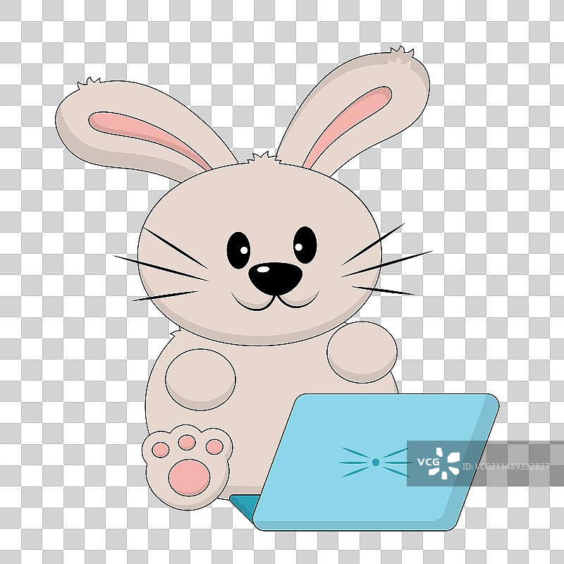 彩色卡通兔子使用笔记本电脑图片素材