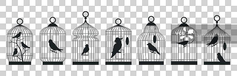 金属鸟笼剪影图片素材