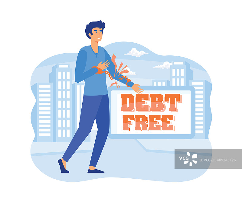 摆脱债务的快乐男人与断裂的锁链图片素材
