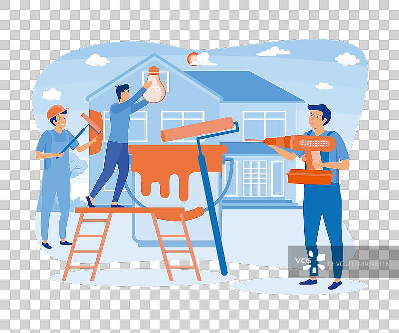 房屋翻新工人维修队施工图片素材