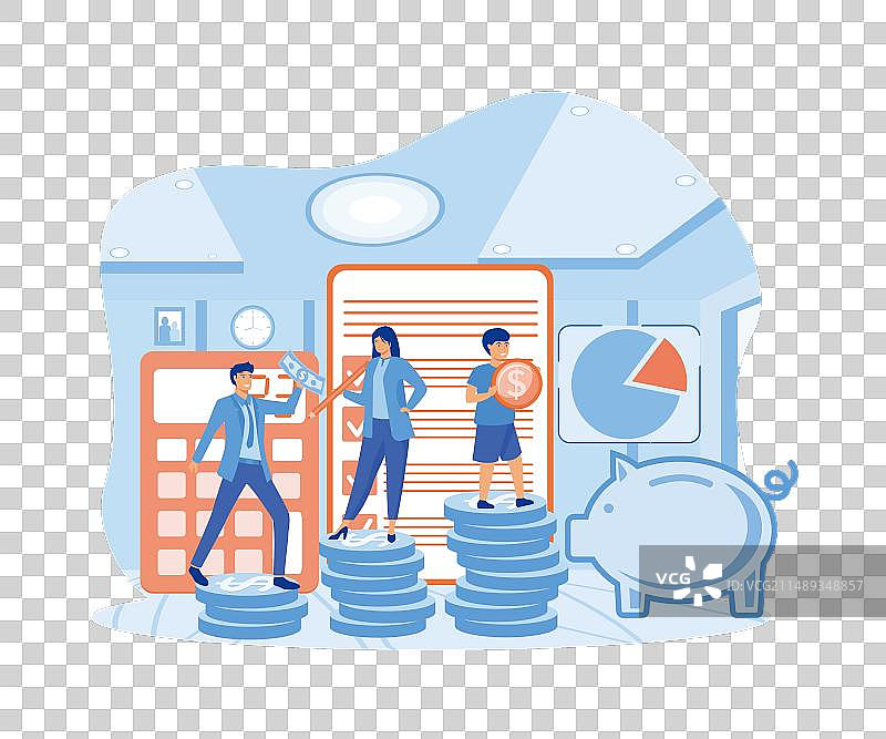 年轻夫妇和孩子的家庭预算计划图片素材