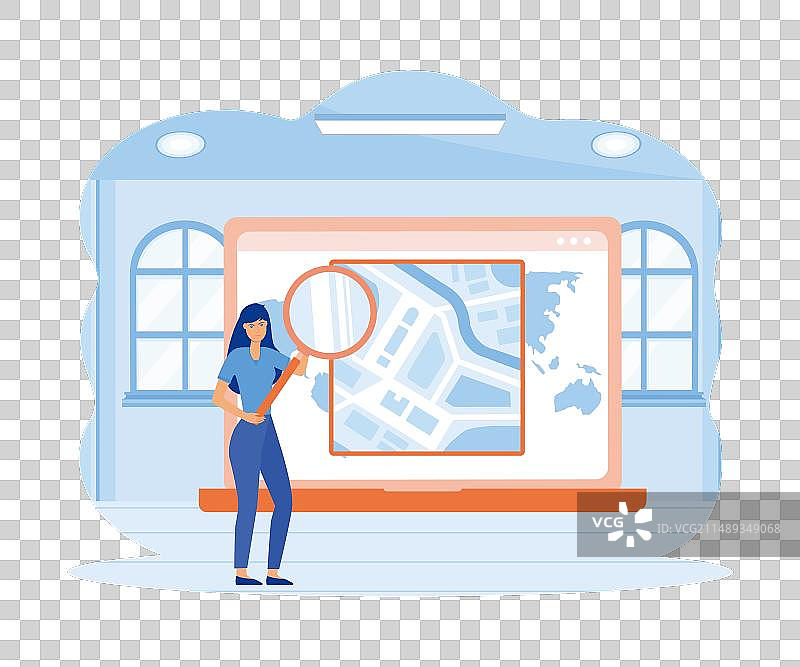 地理位置概念图：迷你女性角色图片素材