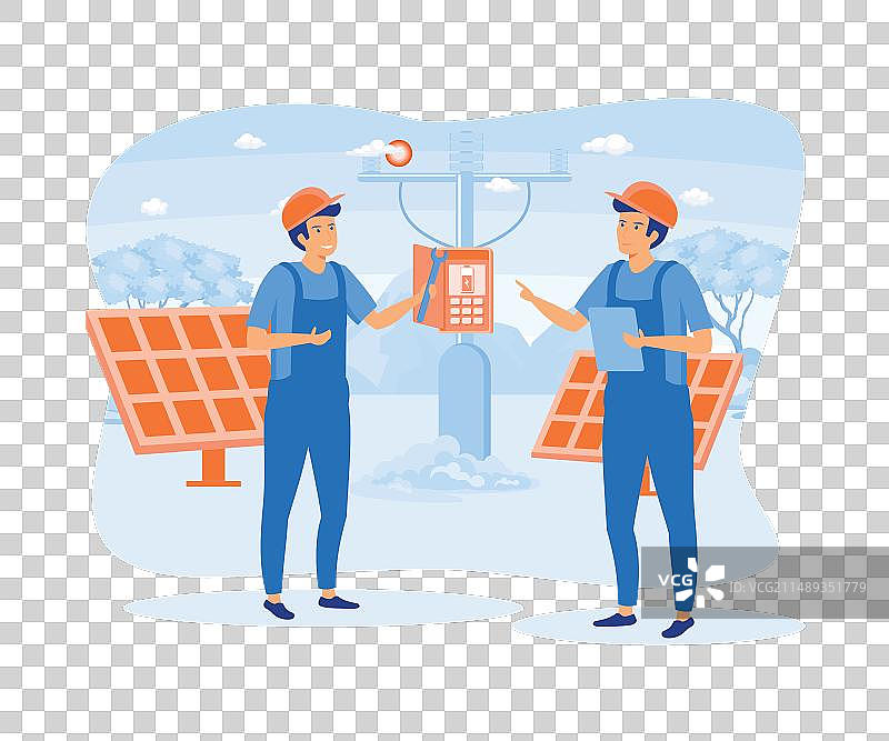 太阳能发电装置面板维护图片素材