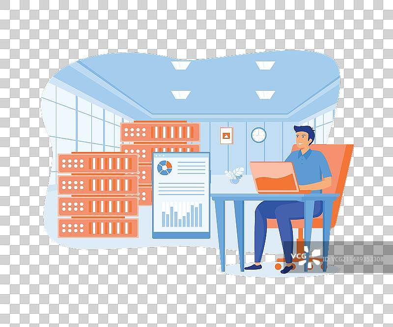 工程师维护服务器机房并进行控制图片素材