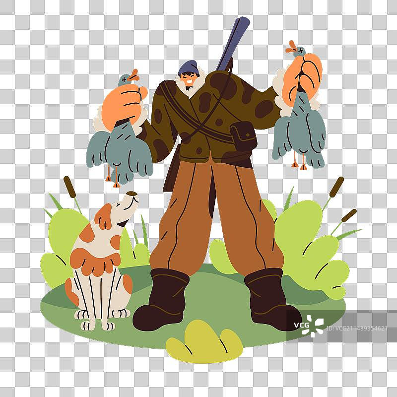 快乐的猎人手持猎物死鸭图片素材