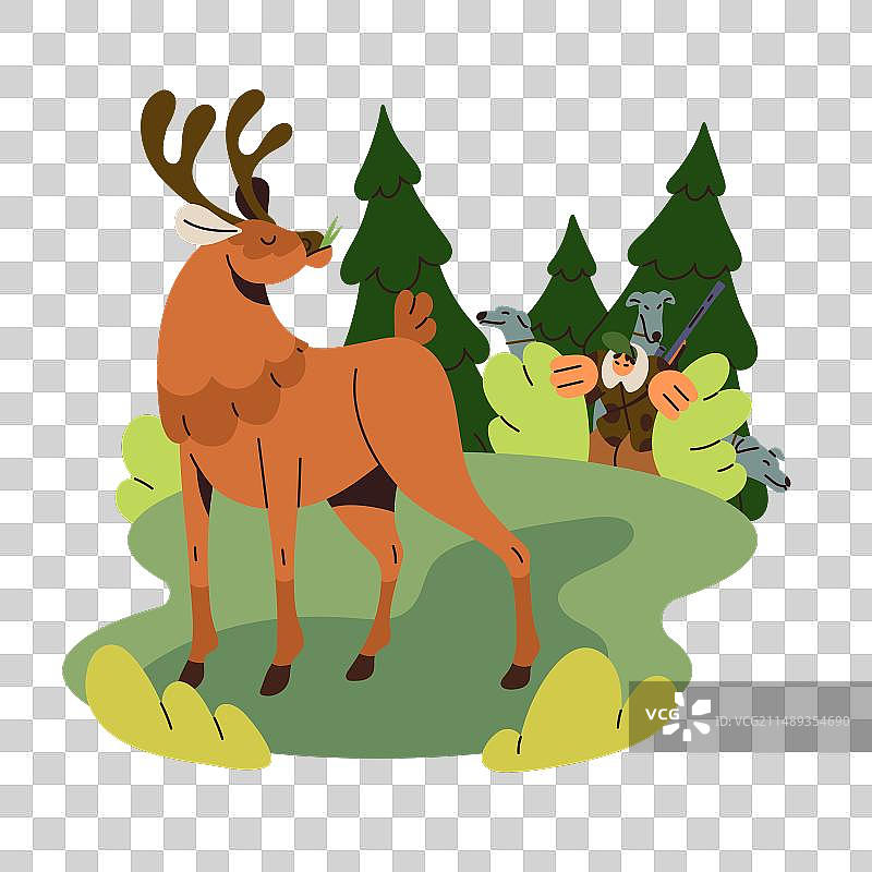 森林狩猎：猎人在空地上猎鹿图片素材