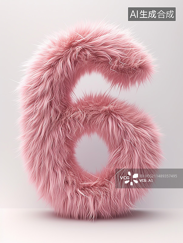 【AI数字艺术】毛绒绒粉色数字6图片素材