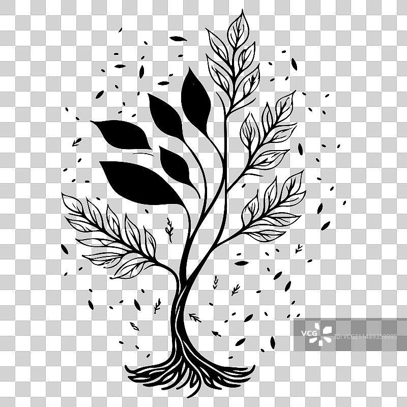 树木春季秋季花卉手绘素描图片素材