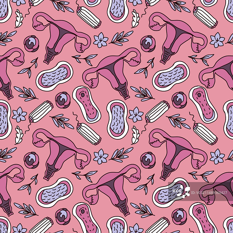 手绘涂鸦女人无缝图案图片素材