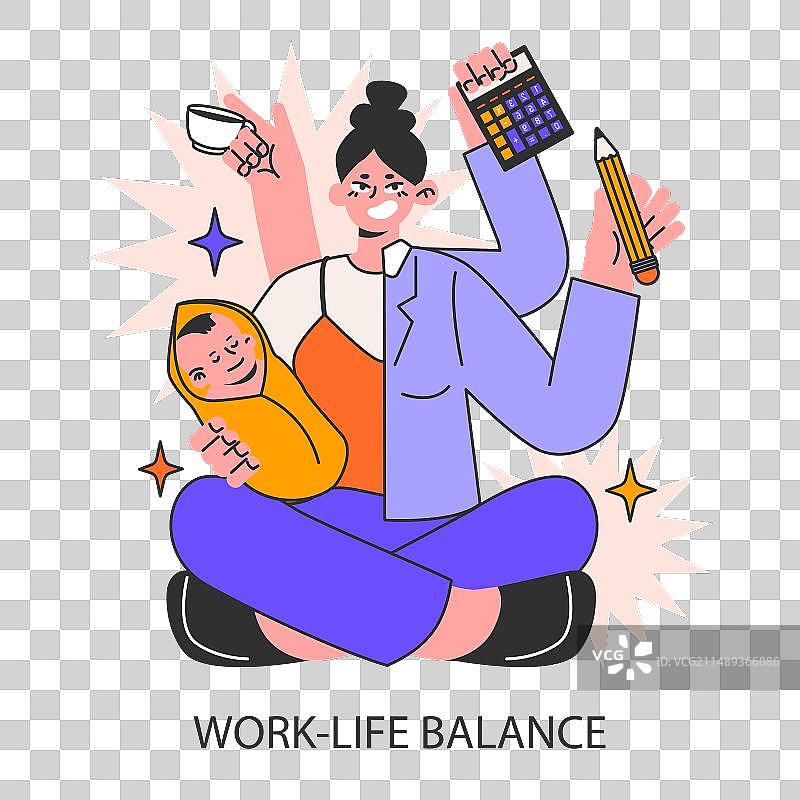 工作与生活平衡：平衡工作与生活的女人图片素材