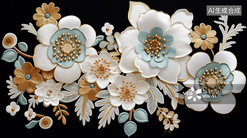 【AI数字艺术】花 白花  梅花 冬 雕刻 浮雕 剪纸 立体图片素材