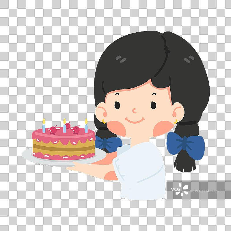 卡通小女孩拿着生日蛋糕图片素材