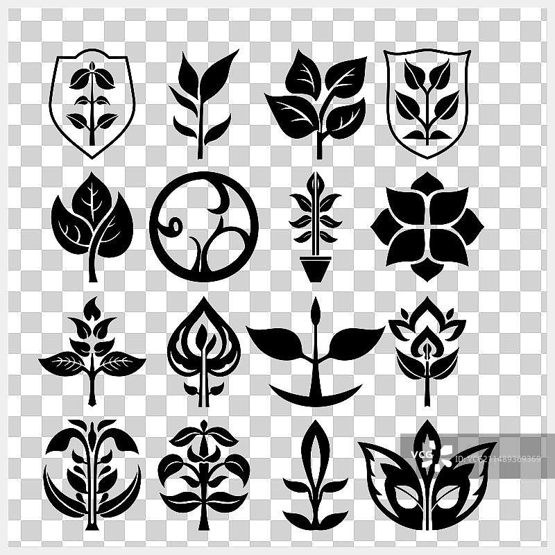 涂鸦树叶图标隔离模版剪贴画图片素材