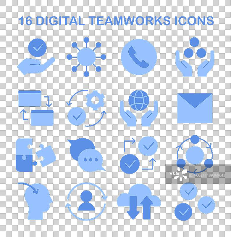 扁平风格的数字团队协作图标集图片素材