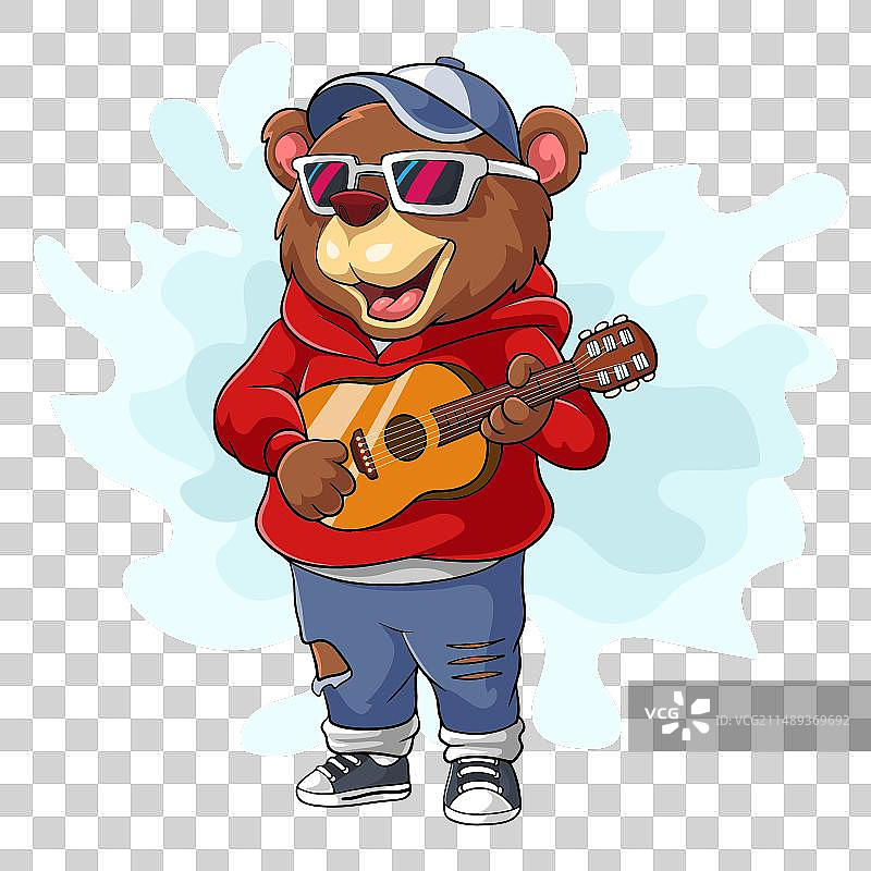 弹吉他的卡通潮熊图片素材