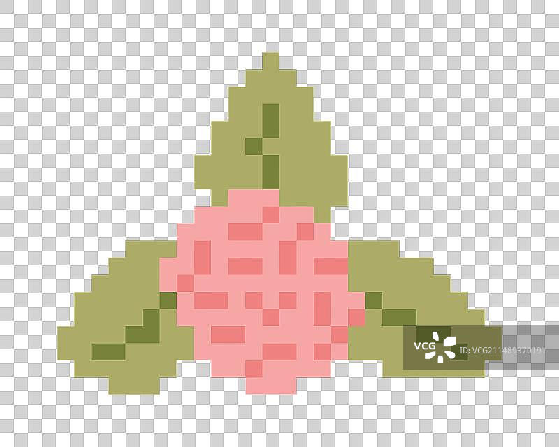 像素风抽象玫瑰花蕾与叶子图片素材