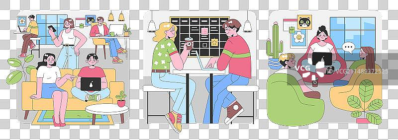 现代共享办公空间扁平化设计图片素材