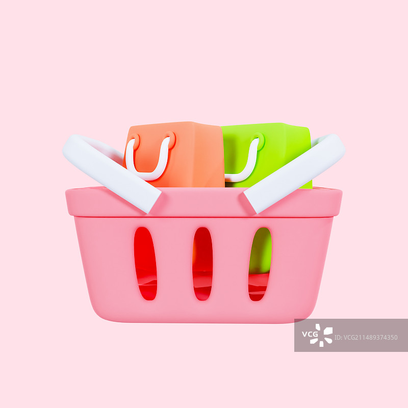 3D渲染的装着礼盒购物袋的粉色情人节购物篮电商促销元素图片素材