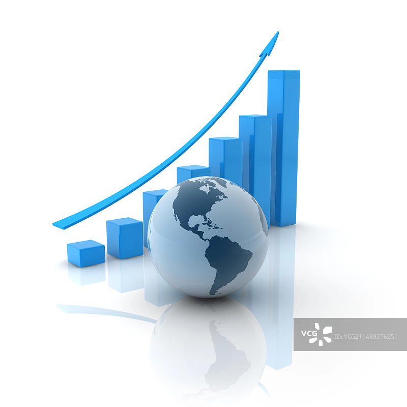 地球模型和柱状图图片素材